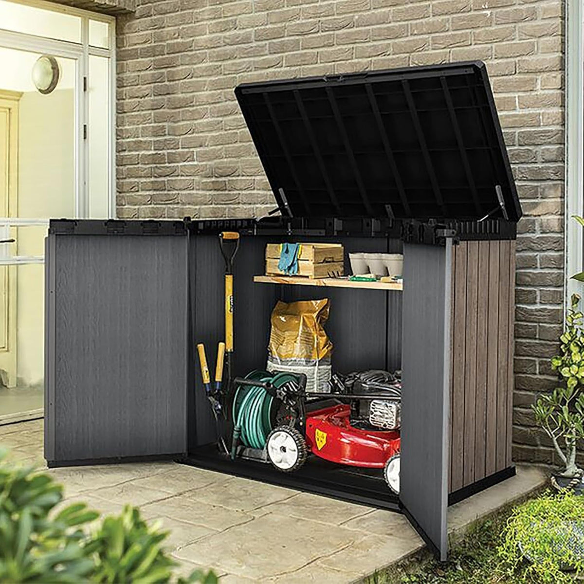 1150L Outdoor Storage Box – Ashwood Brown Wood-Effect Resin