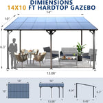 10×14 FT Outdoor Metal Flexible Top Lean to Gazebo Pergola with Sloped Roof, Heavy Duty Wall-Mounted Patio Awnings with Powder-Coated Steel Frame, for Lawn, Garden, Backyard and Deck, Grey