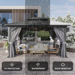 Gazebo 10×14 Hardtop Gazebo with Double Galvanized Steel Roof, Gray | Metal Frame Outdoor Pavilion with Breathable Netting and Privacy Curtain for Backyard