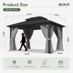 Gazebo 10×14 Hardtop Gazebo with Double Galvanized Steel Roof, Gray | Metal Frame Outdoor Pavilion with Breathable Netting and Privacy Curtain for Backyard