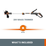 WORX WG163E.9 20V 30cm Cordless Line Trimmer Tool Only (No Battery or Charger) - Lightweight Grass Trimmer with Instant Conversion to Wheeled Edger, CommandFeed Technology, and PowerShare System