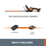 Worx WG264E 56cm 20V Cordless Hedge Trimmer with 2.0Ah Battery and Charger - Lightweight, Dual-Action Blades, Ergonomic Handle