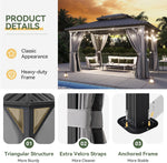 Gazebo 10×14 Hardtop Gazebo with Double Galvanized Steel Roof, Gray | Metal Frame Outdoor Pavilion with Breathable Netting and Privacy Curtain for Backyard