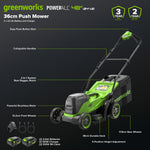 Greenworks 48V (24V x 2) Cordless Lawnmower for Large Lawns up to 400m2, 35cm Cutting Width, 40L Bag, Lawnmower with Two 4Ah Batteries and Twin Charger, 3 Year Guarantee MO48L421-01