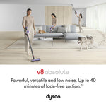 Dyson V8 Absolute Cordless Vacuum Cleaner, 115 AW, up to 40 min runtime, De-tangling Motorbar, removes Pet hair, Fluffy cleaner head, cordless handheld