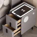 Modern Smart Bedside Table with Wireless Charging & LED - Light Gray