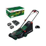 Bosch Cordless Lawn Mower ROTAK18V2-38 (Cutting Width: 38 cm, Height of Cut: 30-75 mm, 40 l Fabric Grass Bag, Mulch Plug, incl 2 x 18V Battery and Charger)
