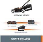 Worx WG779E.2 40V 34cm Cordless Lawnmower, ideal for Gardens up to 230㎡, Cut-to-Edge, striped Lawn Roller, foldable Handle, PowerShare, includes 2x 2.0Ah Batteries, Charger & 30L Grass collection bag