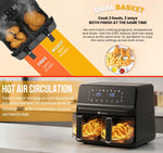 PureMate 9L Dual Air Fryer with Digital Display, Healthy Oil Free 2500W Air Fryer with 8 Preset, LED One Touch Screen, Timer & Adjustable Temperature Control (9L(4.5L+4.5L) Dual Basket)