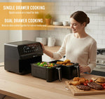 PureMate 9L Dual Air Fryer with Digital Display, Healthy Oil Free 2500W Air Fryer with 8 Preset, LED One Touch Screen, Timer & Adjustable Temperature Control (9L(4.5L+4.5L) Dual Basket)