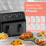 Keplin 9L Dual Zone Air Fryer - 8in1 Cooking Functions - 2700W Energy-Saving Cooker - Extra-Large
