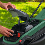 Bosch Cordless Lawn Mower ROTAK18V2-38 (Cutting Width: 38 cm, Height of Cut: 30-75 mm, 40 l Fabric Grass Bag, Mulch Plug, incl 2 x 18V Battery and Charger)