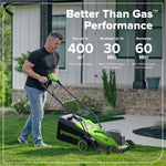 Greenworks 48V (24V x 2) Lithium‑Ion Cordless Lawnmower, 36cm Cutting Width, up to 400m², 40L Grass Bag, 5-position central height adjustment 30–80mm, Battery & Charger Not Included – LM3602