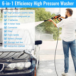 6-in-1 Cordless Pressure Washer, Portable Jet Wash with 120Bar Max Pressure & 3.4GPM Flow, Dual 21V 3.0Ah Batteries, 10-Speed Power Washer for Car, Patio, Bike, Camping Gear & Window Cleaning