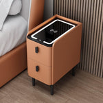 Smart Bedside Table with Wireless Charging & LED - Orange Pine