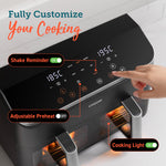 Cosori Dual Air Fryer, 8.5L Family Size, 8-In-1 Double Airfryer, Air Fry, Roast, Bake, Sync Cook & Finish, Fast and Energy Save, Healthy 50+ Online Recipes, 5 Accessories, Non-Stick