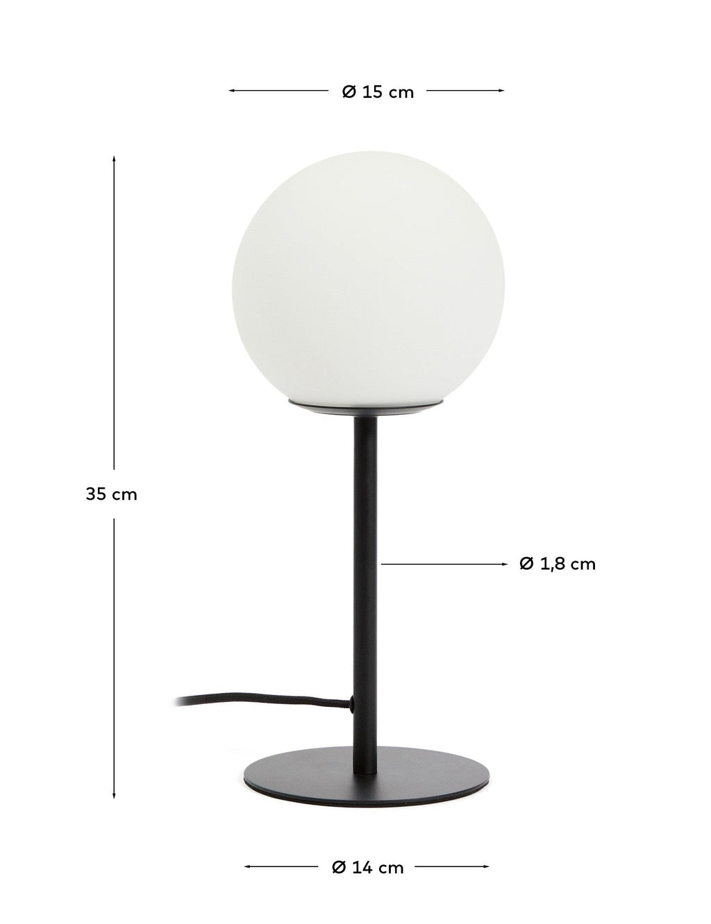 Tischlampe Brisia aus Metall mit schwarzem Finish und einer Glaskugel Ø15 cm