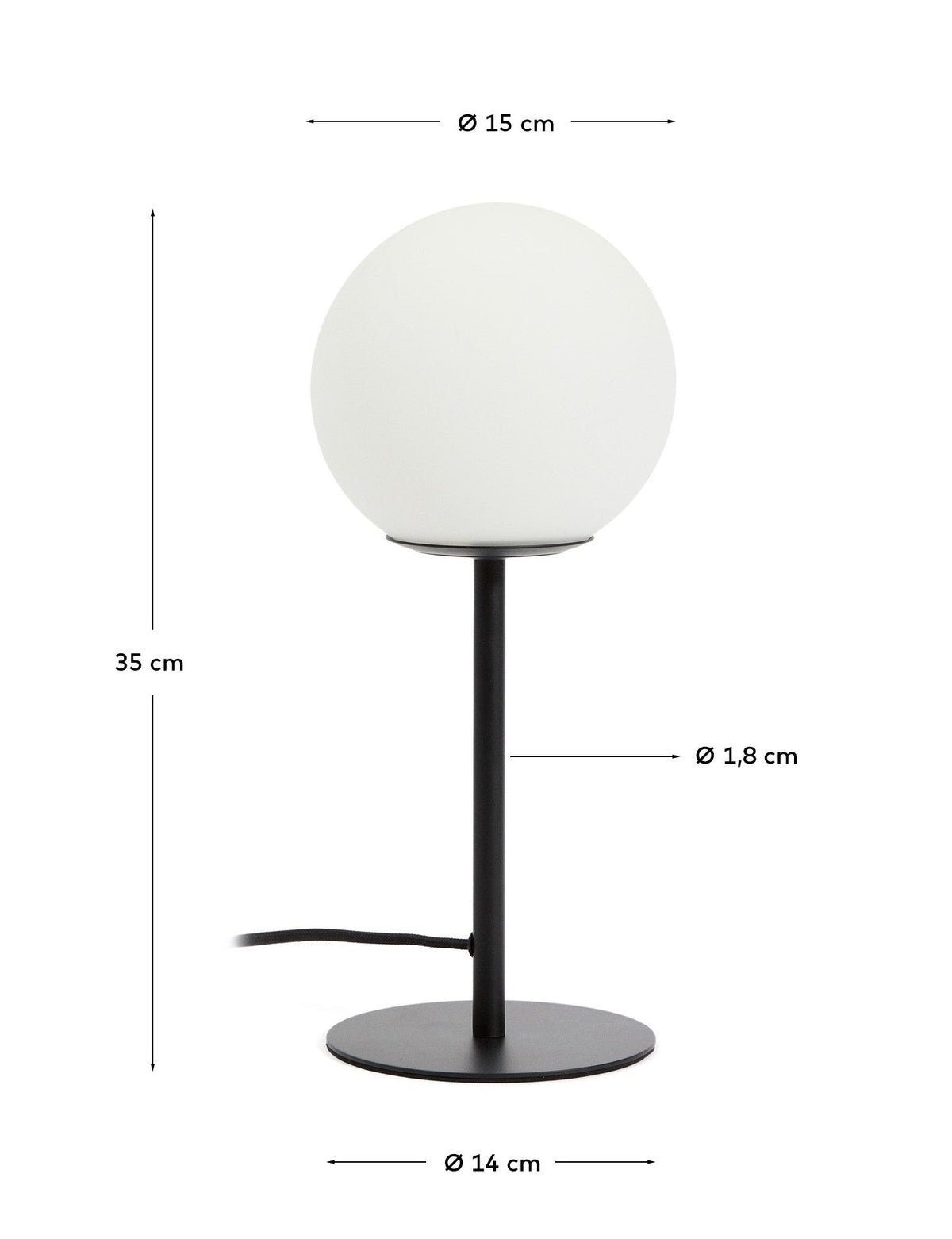 Tischlampe Brisia aus Metall mit schwarzem Finish und einer Glaskugel Ø15 cm