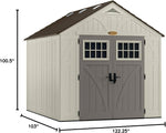 Suncast 8×10 Ft. Outdoor Storage Shed – Large Resin Outdoor Shed with Floor Included, Lockable Double Doors & Skylights. 547 Cu Ft Tremont Garden Resin Sheds for Lawn Tools, Riding Mowers, & Bikes