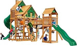 Gorilla Playsets Pioneer Peak Treehouse Wooden Swing Set with Clatter Bridge & Tire Swing