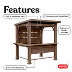Keter Signature Collection 7.5 x 6.5 ft. Bar Gazebo with Shelves and TV Mount, Pine Brown