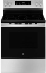 GE 30-inch Freestanding Electric Convection Range with No Preheat Air Fry, WiFi, and EasyWash Oven Tray, Stainless Steel