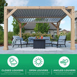 Yardistry Structures 10×12 Ft Cedar Wood Louvered Pergola, Natural Cedar